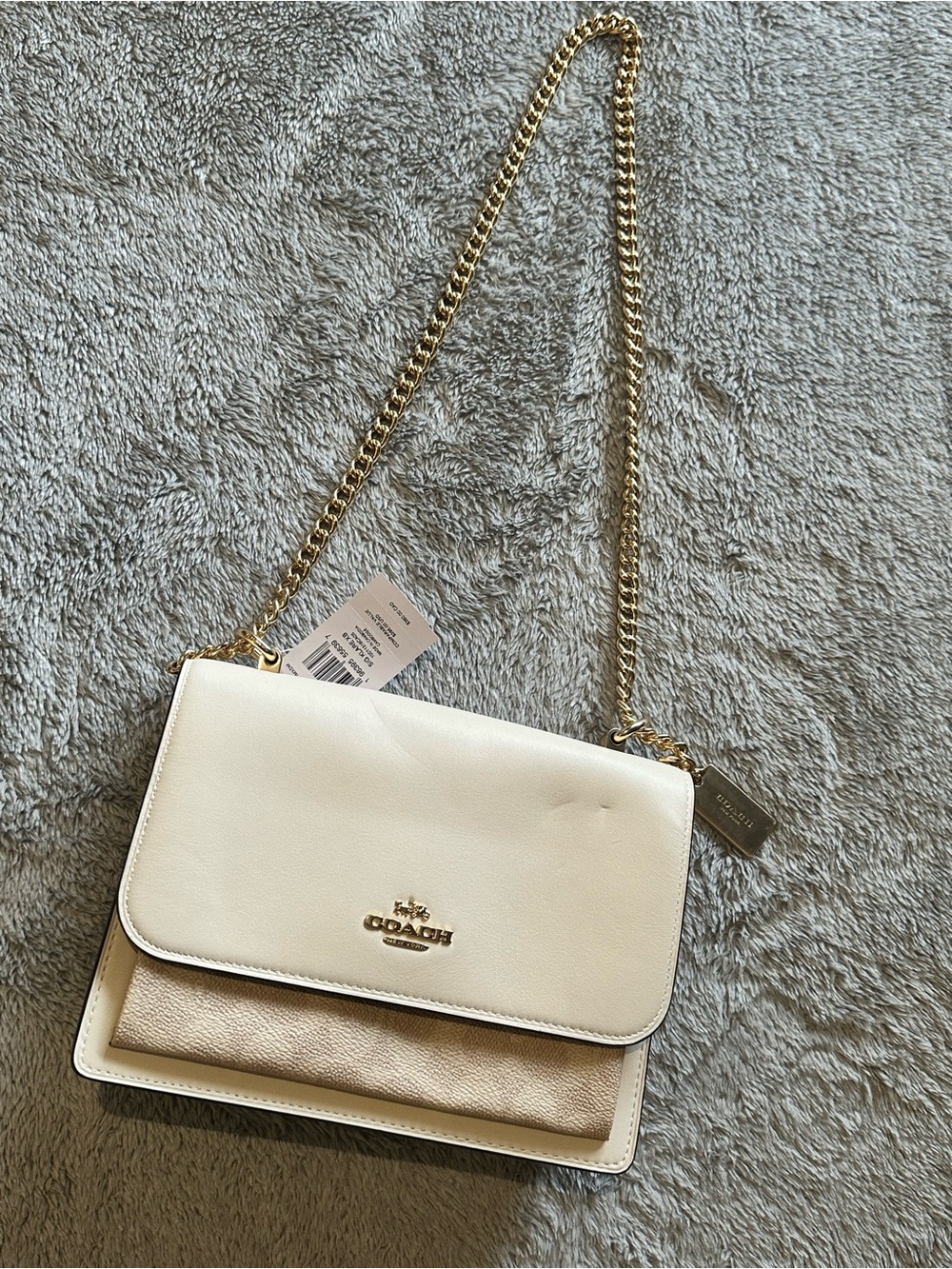COACH White and Metallic Gold Chain Shoulder Bag